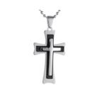 Mens Two-tone Stainless Steel Triple Layer Cross Pendant