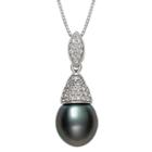 Womens Black Pearl Sterling Silver Pendant Necklace