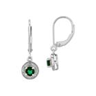 Diamond Accent Lab Created Emerald Sterling Silver Drop Earrings