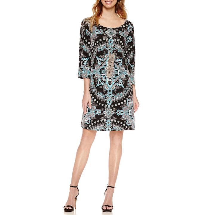 Luxology Split Sleeve Print Dress With Necklace