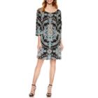 Luxology Split Sleeve Print Dress With Necklace