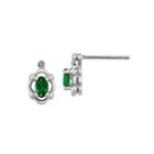 Diamond Accent Oval Lab Created Emerald Sterling Silver Stud Earrings