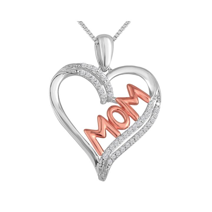 1/10 Ct. T.w. Diamond Sterling Silver With 14k Rose Gold Accent Pendant Necklace