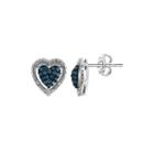 1/4 Ct. T.w. White & Color-enhanced Blue Diamond Sterling Silver Heart Earrings