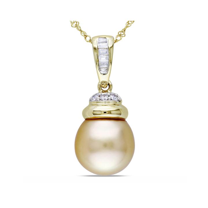 Genuine Golden South Sea Pearl And 1/10 Ct. T.w. Diamond 14k Pendant