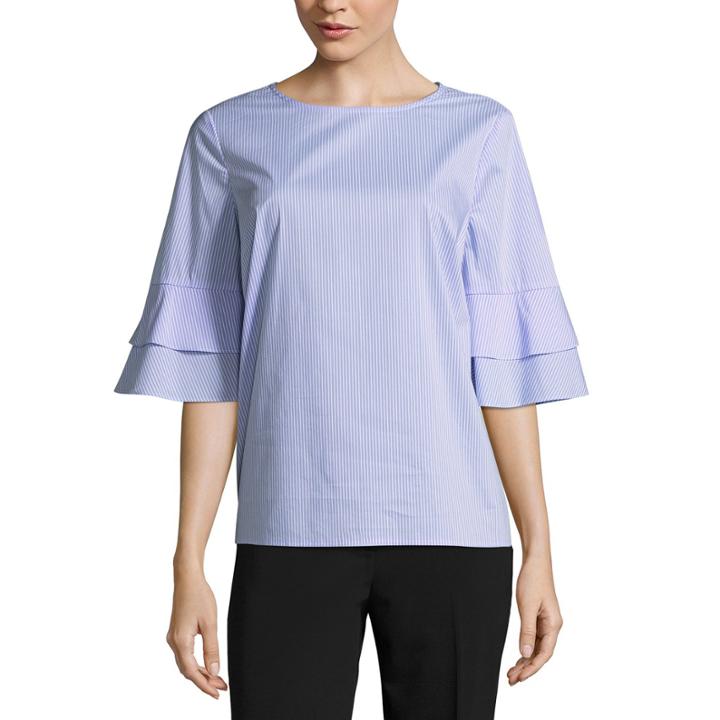 Liz Claiborne 3/4 Sleeve Scoop Neck Woven Stripe Blouse