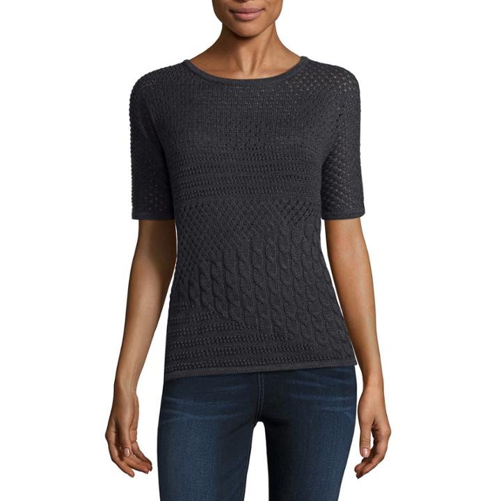 Liz Claiborne Short Sleeve Scoop Neck Pullover Sweater