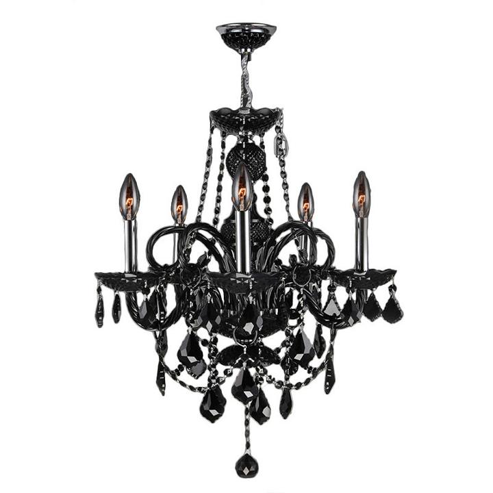 Provence Collection 5 Light Chrome Finish And Black Crystal Chandelier