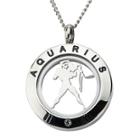 Aquarius Zodiac Cubic Zirconia Stainless Steel Locket Pendant Necklace