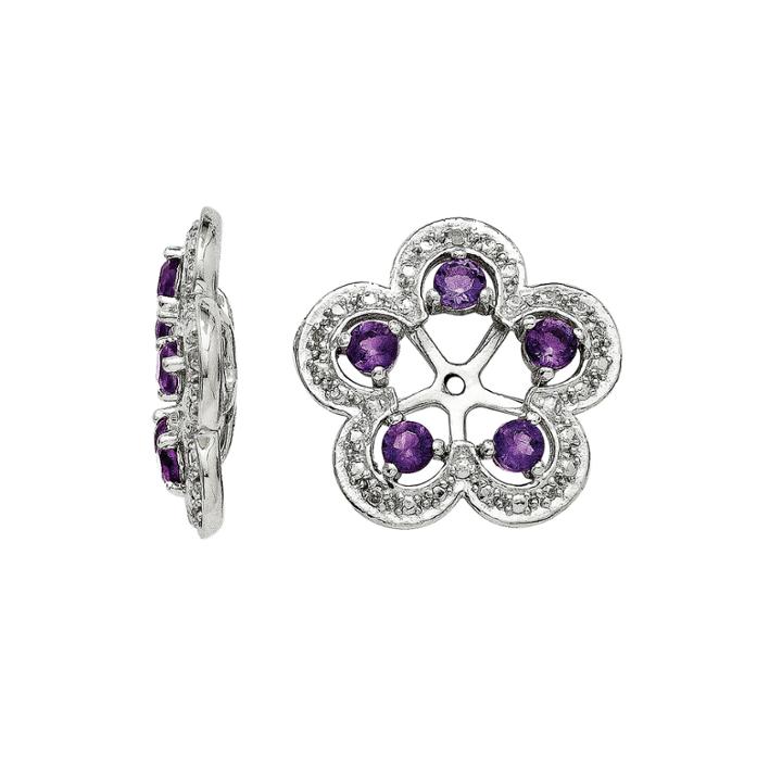 Sterling Silver Diamond Accent & Amethyst Earrings Jacket 6