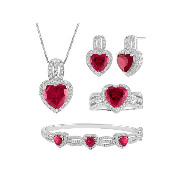 Lab-created & Cubic Zirconia Heart Silver Over Brass 4-pc. Boxed Jewelry Set