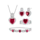 Lab-created & Cubic Zirconia Heart Silver Over Brass 4-pc. Boxed Jewelry Set