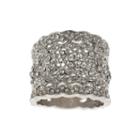 Jardin Crystal Silver-tone Wide Floral Filigree Pave Ring