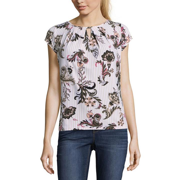 Liz Claiborne Short Sleeve Knit Dress Shirt-petites
