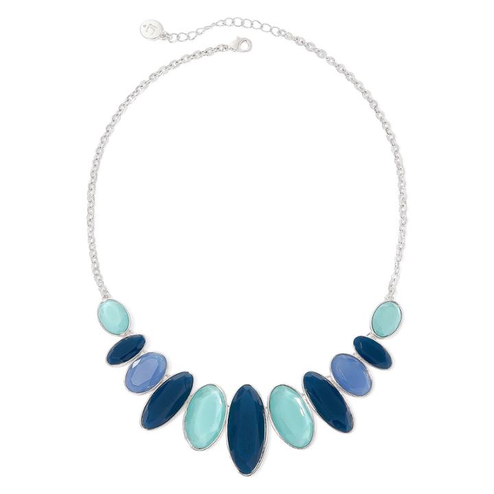 Liz Claiborne Blue Stone Silver-tone Collar Necklace