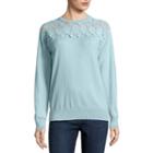 St. John's Bay Long Sleeve Lace Crew Neck Pullover Sweater