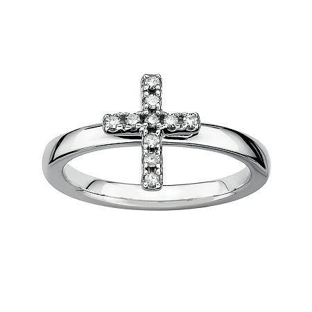 Personally Stackable 1/10 Ct. T.w. Diamond Sterling Silver Cross Ring