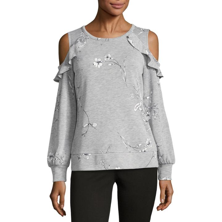 Liz Claiborne Long Sleeve Cold Shoulder Ruffle Sweatshirt