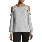 Liz Claiborne Long Sleeve Cold Shoulder Ruffle Sweatshirt