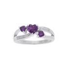 Genuine Amethyst And Diamond-accent Sterling Silver Triple-heart Ring