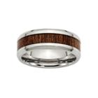 Personalized Mens 8mm Stainless Steel & Brown Wood Inlay Wedding Band