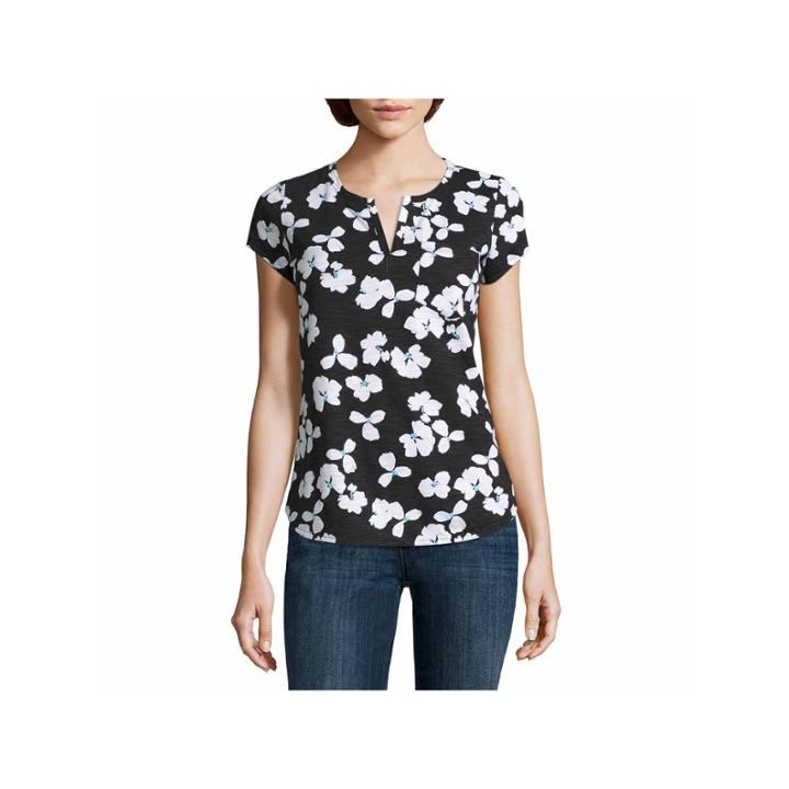 Liz Claiborne Short Sleeve Split Crew Neck T-shirt-talls