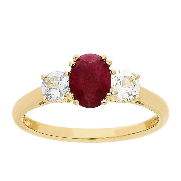 Womens Genuine Ruby Red 10k Gold Cocktail Ring