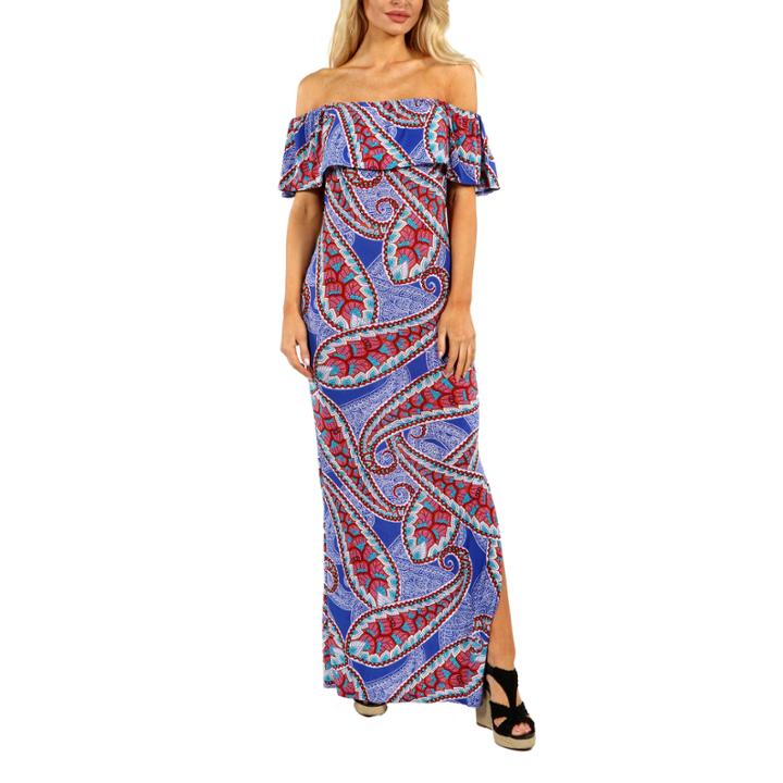 24/7 Comfort Apparel Flower Waves Maxi Dress