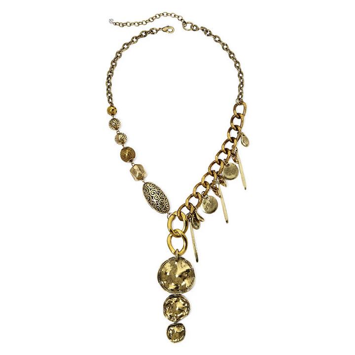 Aris By Teska Gold-tone Bead And Disc Necklace