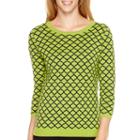 Liz Claiborne 3/4-sleeve Patterned Crewneck Sweater