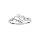 Diamond-accent 10k White Gold Double-heart Promise Ring