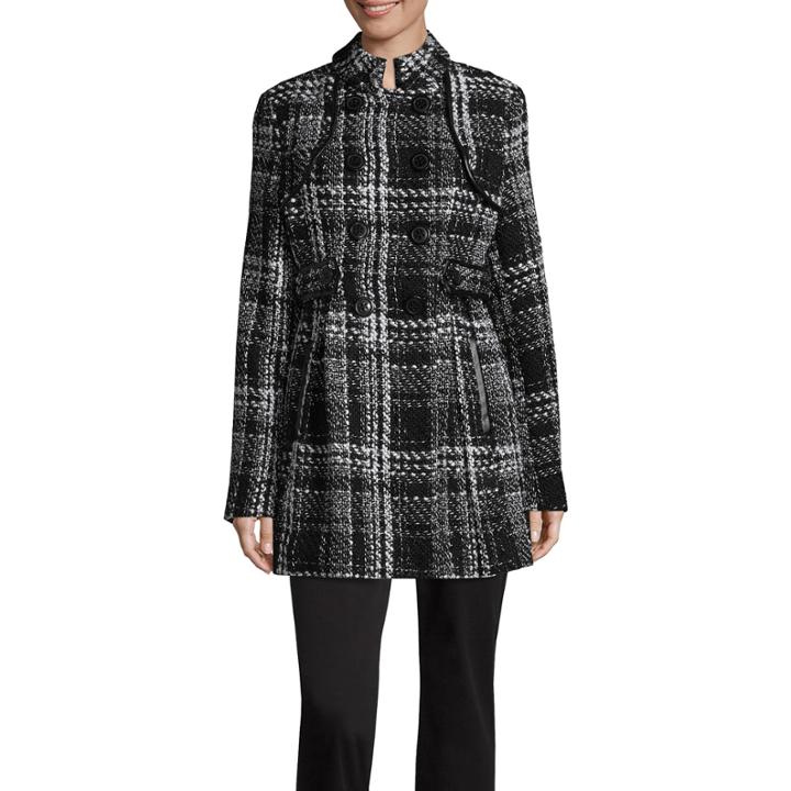 By & By Button Front Plaid Coat-juniors