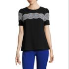 Worthington Short Sleeve Lace Trim Woven Blouse-petites