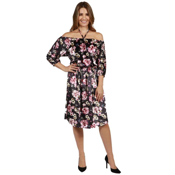 24/7 Comfort Apparel Chloe Velvet Halter Dress