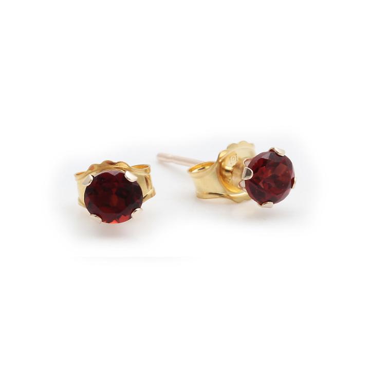 Genuine 4mm Garnet 10k Yellow Gold Stud Earrings