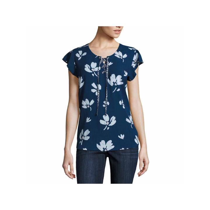 Liz Claiborne Long Sleeve Split Crew Neck T-shirt-talls