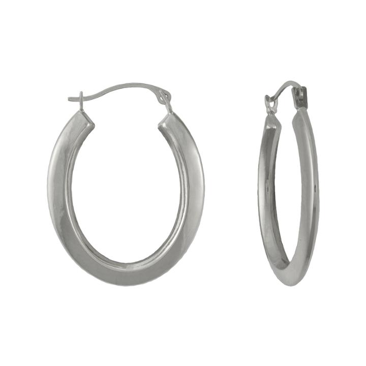 14k White Gold Thick Oval Hoop Earrings