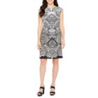 London Style Cap Sleeve Print Sheath Dress