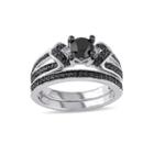 Midnight Black Diamond 1 Ct. T.w. Color-enhanced Black Diamond Sterling Silver Bridal Set