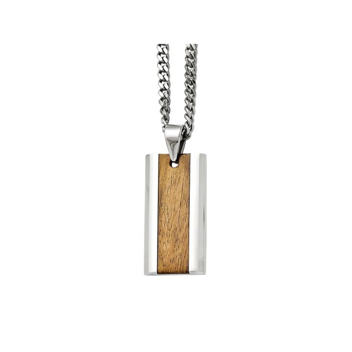 Mens Stainless Steel Wood Inlay Pendant