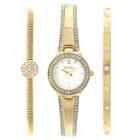 Elgin Womens Gold Tone Mother Of Pearl Bracelet Watch Set Eg16007gtst