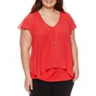 By & By Short Sleeve V Neck Crepe Blouse-juniors Plus