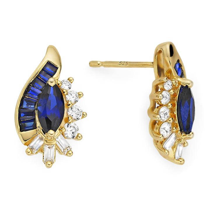 Blue And White Lab-created Sapphire 14k Gold Over Sterling Silver Earrings