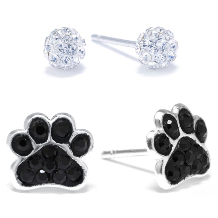 Silver Treasures 2-pc. Multi Color Crystal Sterling Silver Earring Sets