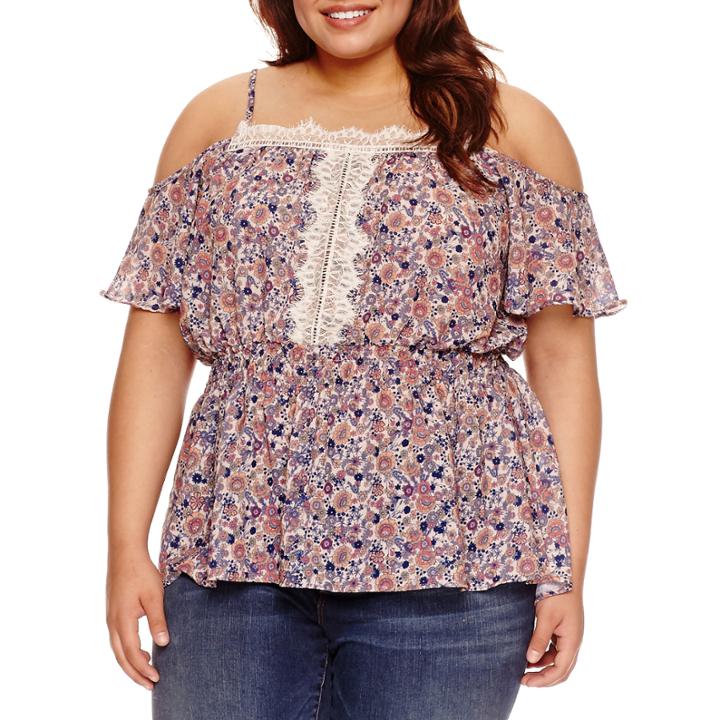Boutique + Cold Shoulder Gauze Blouse-plus