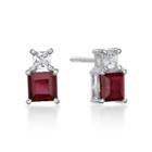 Lab Created Red Ruby 10mm Square Stud Earrings