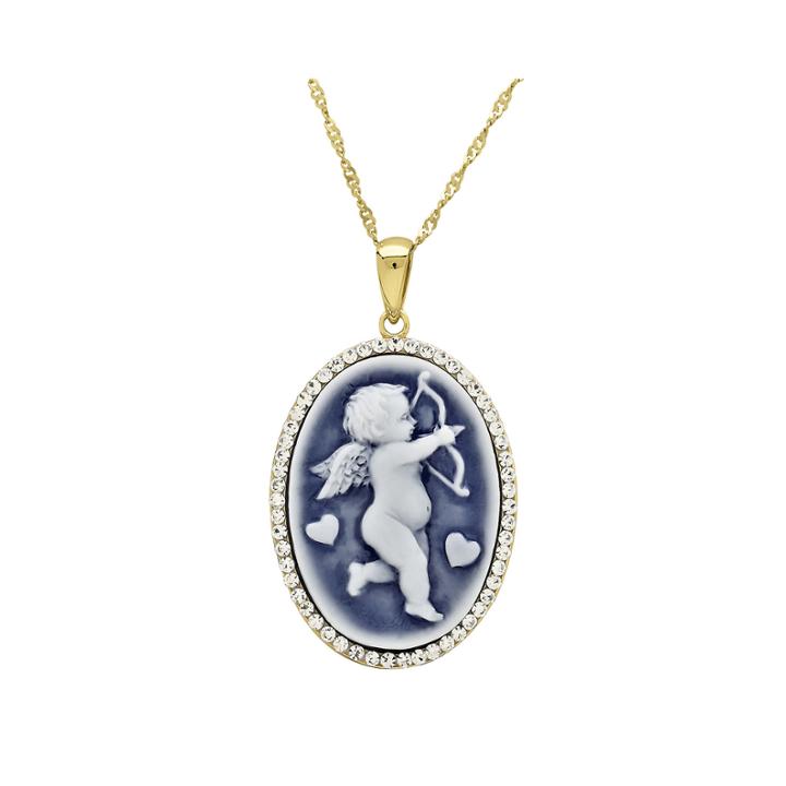 14k Gold Over Sterling Silver Oval Cupid Cameo Pendant Necklace