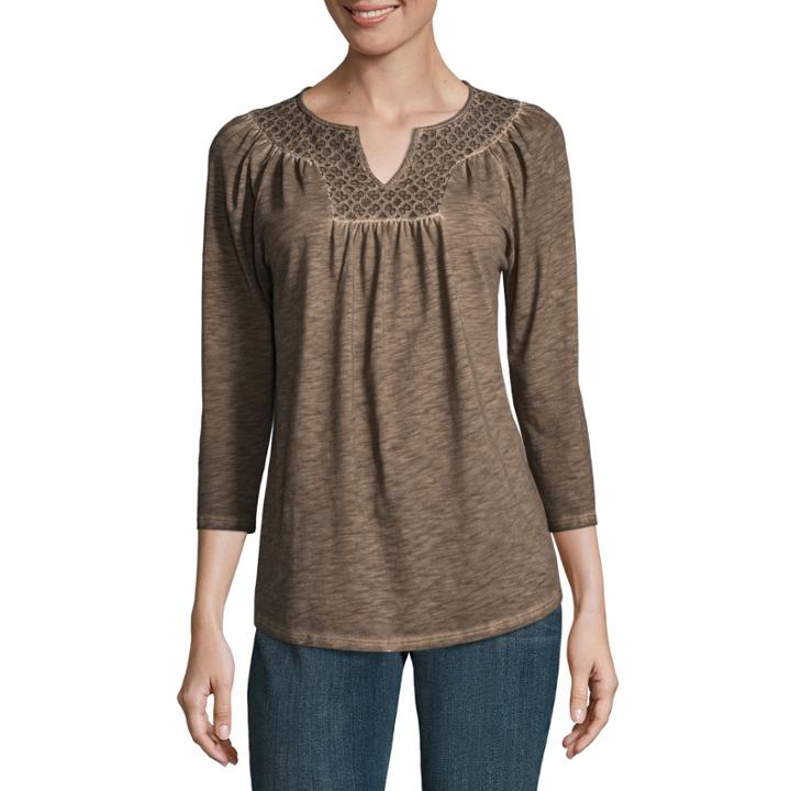 St. John's Bay 3/4 Sleeve Split Crew Neck Blouse-tall