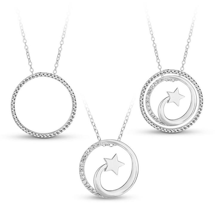 Sterling Silver 3-in-1 Cubic Zirconia Shooting Star Necklace