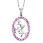 Lab Created Pink & White Sapphire I Heart Mom Pendant Necklace
